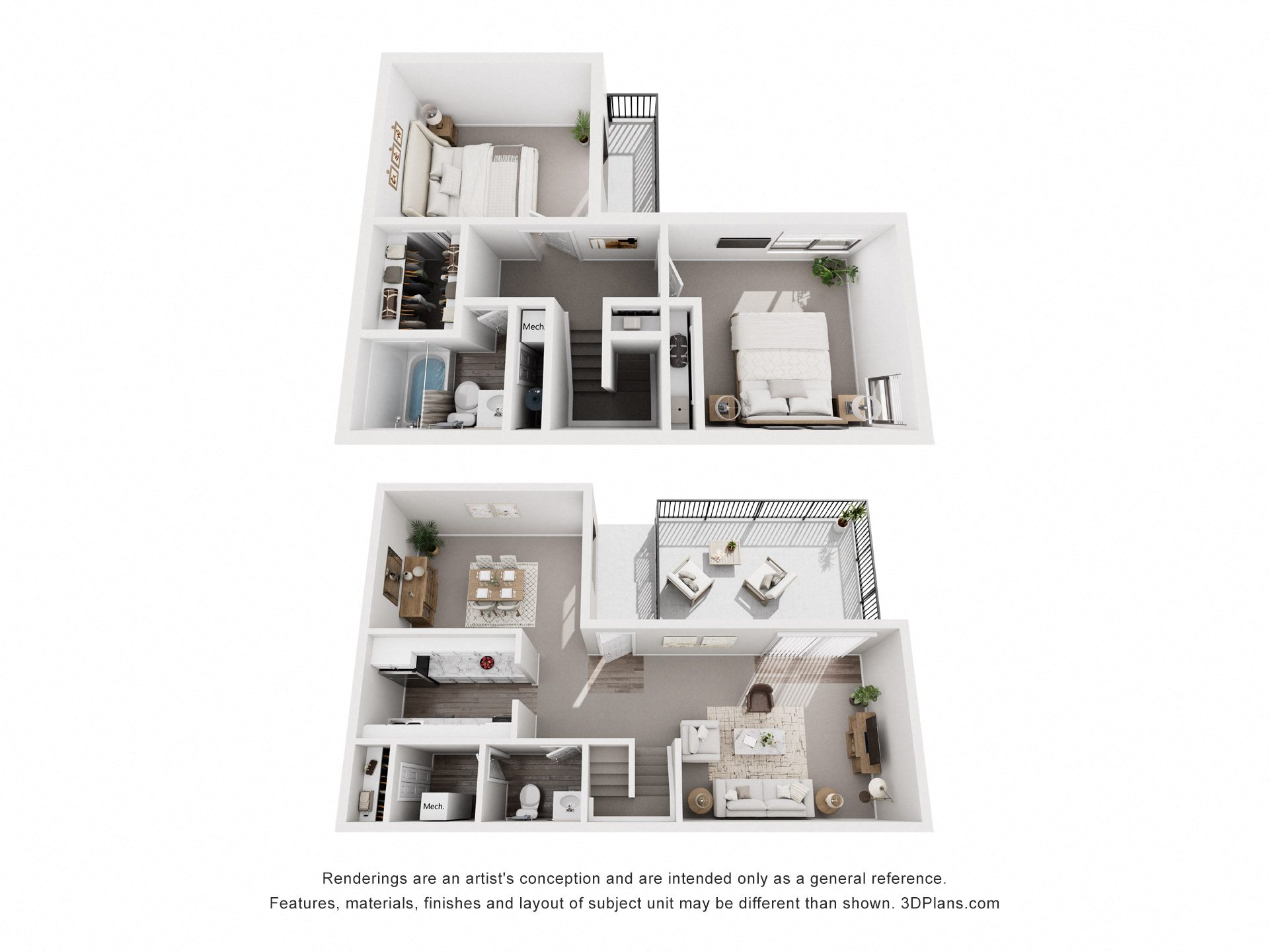 Floor plan for 2 beds, 1.5 baths, 1056 sqft